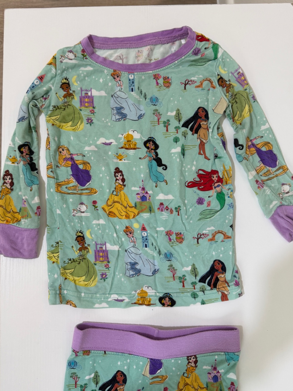 Little Sleepies Girls Mint Green and Purple Disney Princess Pajama Set (RETIRED)